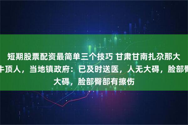 短期股票配资最简单三个技巧 甘肃甘南扎尕那大景区有牦牛顶人，当地镇政府：已及时送医，人无大碍，脸部臀部有擦伤